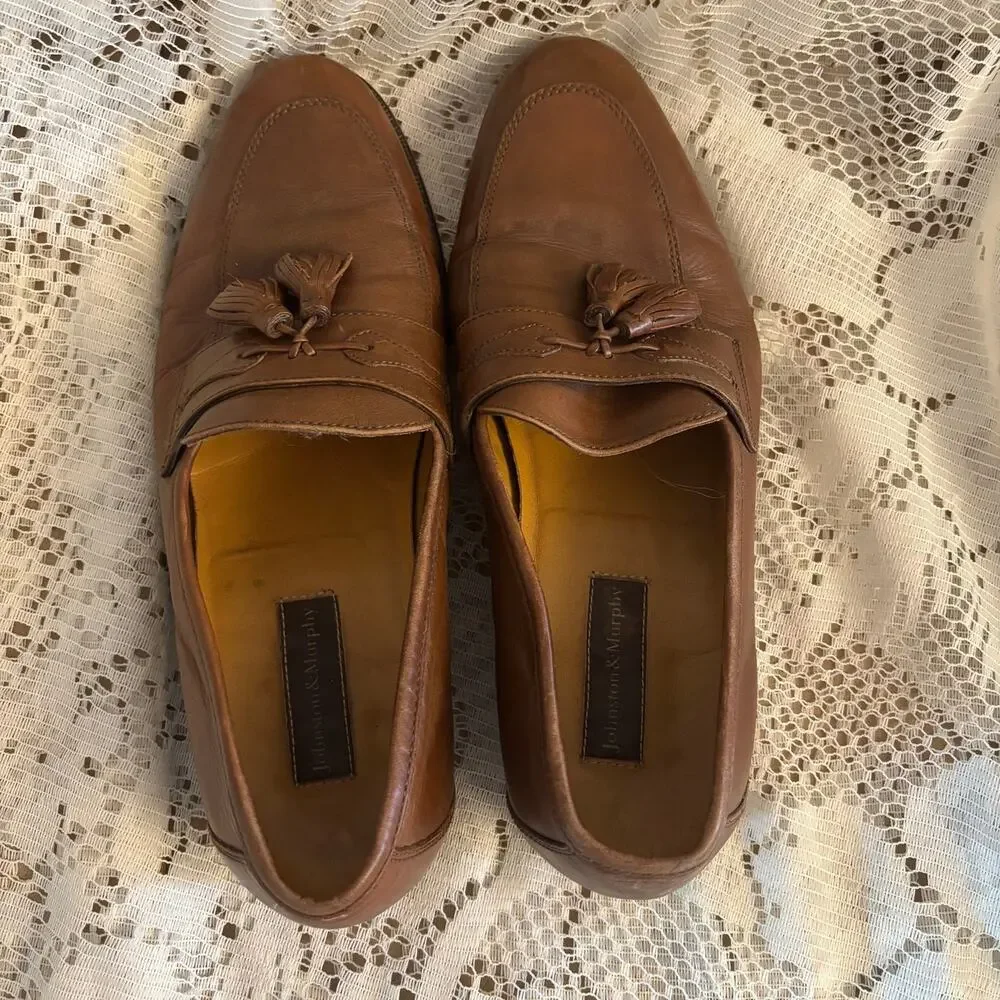 Johnston & Murphy Men's US 8.5 M Brown Leather Tassel Loafer Shoes